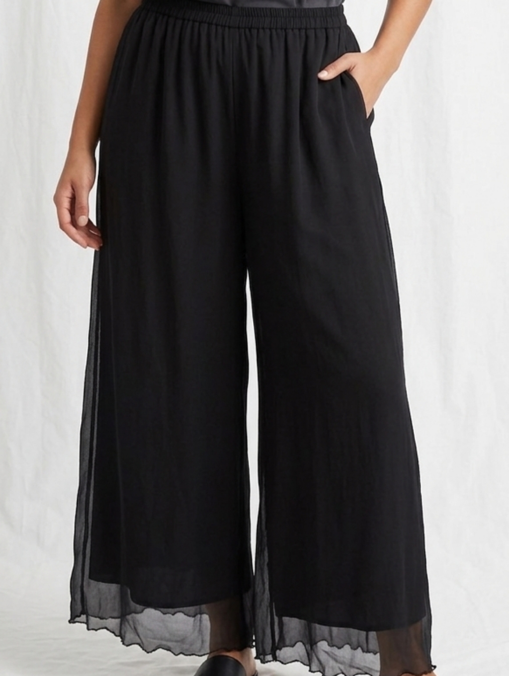 Patra Black Wide-Leg Layered Palazzo Pants #227